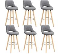 WOLTU Lot de 6 Tabourets de bar,en lin et bois massif, avec dossier et repose-pieds,Gris Foncé