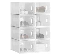 WOLTU Lot de 8 Boîtes à Chaussures Boîtes de Rangement Transparente Boîtes à Jouets en Plastique Pliables et Empilables avec Couvercle, 35x25x19cm (LxlxH)