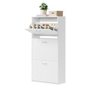 WOLTU Meuble à Chaussures, avec 3 Abattants, Armoire à Chaussures Étroite, Étagères Réglables, pour 14-18 Paires, pour Entrée, Salon, 58x23x118cm, en Bois d'Ingénierie, Blanc