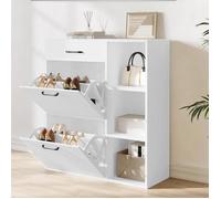 WOLTU Meuble à Chaussures, avec Tiroir et Compartiments Rabattables et Ouverts, Armoire à Chaussures, 80x90x30cm, Blanc W0ITT2072