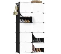 WOLTU Meuble à Chaussures, Boîte à Chaussures Empilable avec 10 Compartiments ,pour Entrée、Chambre、Studio, Blanc+Noir