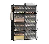 WOLTU Meuble à chaussures modulaire pliable DIY, organisateur de rangement en cubes transparents en PP empilables avec porte et crochet pour couloir et salon 30x80x120 white