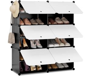 WOLTU Meuble Chaussure à 6 Compartiments, Boîte Rangement Chaussures, Boîte Modulable Plastique, Blanc+Noir W0ITT2006