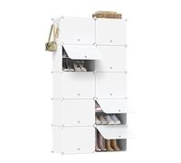 WOLTU Meuble Chaussure, Rangement Chaussure avec 10 Compartiments, pour 40 Paires, Boîte à Chaussures Empilable, Étagère Chaussures en Plastique, avec Portes, Blanc