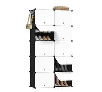 WOLTU Meuble Chaussure, Rangement Chaussure avec 10 Compartiments, pour 40 Paires, Boîte à Chaussures Empilable, Étagère Chaussures en Plastique, avec Portes, Blanc+Noir