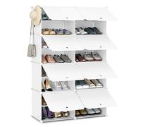 WOLTU Meuble Chaussure, Rangement Chaussure avec 8 Compartiments, Boîte à Chaussures Empilable, Étagère Chaussures en Plastique, avec Portes, Blanc