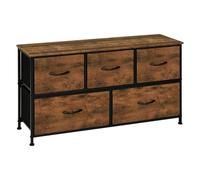 WOLTU Meuble de Rangement à 2 Niveaux, Commode 5 Tiroirs en Tissu, Style Industriel, en Bois d'Ingénierie, Cadre en Métal, Marron Rustique, 100x30x54cm, SSK005hov