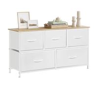 WOLTU Meuble de Rangement à 2 Niveaux, Commode 5 Tiroirs en Tissu, Style Moderne, en Bois d'Ingénierie, Cadre en Métal, Blanc, 100x30x54cm, SSK005ws