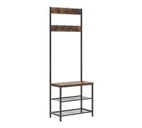 WOLTU Meuble d'Entrée, Portemanteau avec Banc et Étagère à Chaussures à 2 Niveaux, 3-en-1, 7 Crochets Doubles, Métal+Bois d'Ingénierie, Noir+Marron Rustique, 60x31,5x170cm