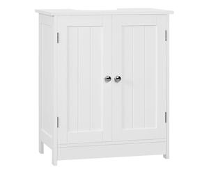 WOLTU Meuble Salle de Bain sur Pied, Armoire sous Lavabo, Meuble sous Lavabo Blanc, avec Étagère Réglable et Portes, 50x60x30cm
