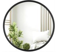 WOLTU Miroir Rond Mural 50x50cm, Cadre en Métal Noir, Miroir Décoratif pour Salle de Bain, Chambre, Salon, Couloir, W0ETT0044