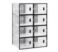 WOLTU Organisateur de rangement pour chaussures transparent noir 8/12/18 pièces, armoire à chaussures pliable, boîtes à chaussures empilables avec porte magnétique 8pcs