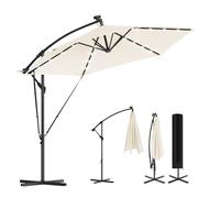 WOLTU Parasol Déporté, avec LED Solaire, Parasol de Jardin Extérieur, Hexagonal, Ф3m, Rotation à 360°, Inclinaison Réglable, UPF 50+, Mât en Métal, avec Manivelle, Housse et Cordes