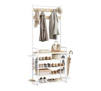 WOLTU Penderie 4 en 1,Portant à Vêtements avec Étagère à Chaussures et Porte-parapluies,80x30x190 cm,en Métal,Chêne Clair + Blanc
