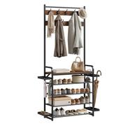 WOLTU Penderie 4 en 1,Portant à Vêtements avec Étagère à Chaussures et Porte-parapluies,80x30x190 cm,en Métal,Marron Rustique+Noir