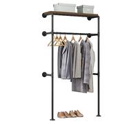 Portant à Vêtements Mural - WOLTU - SRY41shei - Noir+Marron Rustique - Industriel - Loft - 103x35x187cm