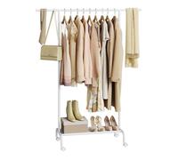 WOLTU Portant à Vêtements sur Roulettes, Tringle Extensible (84-124) x 40 x 156 cm, avec Étagère de Rangement, Cadre en Métal, Blanc