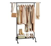 WOLTU Portant à Vêtements sur Roulettes, Tringle Extensible (84-124) x 40 x 156 cm, Porte Manteau, avec Étagère de Rangement en Tissu Oxford, Cadre en Métal, Noir