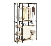 WOLTU Portant Meuble Rangement pour Vêtements Penderie Ouverte en Acier et MDF, Porte-vêtements pour Salon, Magasins, Noir + Chêne Clair