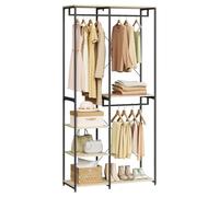 WOLTU Porte-manteau avec Étagère de Rangement, Penderie Vêtement Industrielle avec Cadre Métallique, 90x40x204,5 cm,en Bois MDF et en Métal, Chêne Clair + Noir