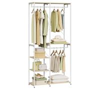 WOLTU Porte-manteau avec Étagère de Rangement, Penderie Vêtement Industrielle avec Cadre Métallique, 90x40x204,5 cm,en Bois MDF et en Métal, Chêne Clair + Blanc