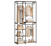 WOLTU Porte-manteau avec Étagère de Rangement, Penderie Vêtement Industrielle avec Cadre Métallique, 90x40x204,5 cm,en Bois MDF et en Métal, Marron vintage + Noir