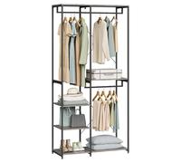 WOLTU Porte-manteau avec Étagère de Rangement, Penderie Vêtement Industrielle avec Cadre Métallique, 90x40x204,5 cm,en Bois MDF et en Métal, Noir+Rouille