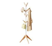 WOLTU Porte-Manteau en Forme d’Arbre, en Bois massif, Portemanteau sur Pied, Hauteur 180cm, avec 8 Crochets Blanc+Nature