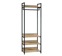 WOLTU Porte-Manteau Meuble pour Vêtements avec un Tringle et 4 Étagères de Rangement en Bois et Acier, Penderie Ouverte pour Salon, Chambre Chêne clair + Noir