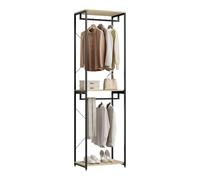 WOLTU Porte-Manteau pour Chambre Portant en Bois et Acier avec 2X Tringles pour Suspension Range-vêtements très Rubuste Noir + Chêne Clair