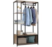 WOLTU Portemanteau avec Compartiment de Rangement, Portant à Vêtements, en Bois et Métal, Chêne Clair