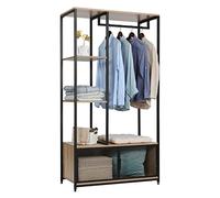 WOLTU Portemanteau avec Compartiment de Rangement, Portant à Vêtements en Bois et Métal pour Les Chambres, Chêne Clair