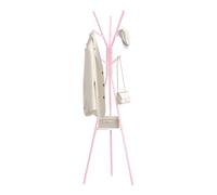 WOLTU Portemanteau en Forme d'Arbre sur Pieds, Portant à Vêtements Trépied avec 9 Crochets et 1 Plateau Rond pour Vestes Chapeaux Sacs, en Métal et Bois MDF, Rose + Blanc