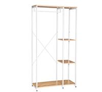 WOLTU Portemanteau Portant à vêtements avec étagère en Aggloméré et métal,Porte-vêtements 90x40x167cm Blanc+Chêne Clair