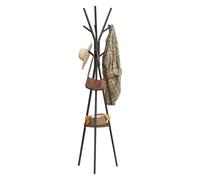 WOLTU Portemanteau sur Pieds en Forme d'Arbre, Portant à Vêtements Trépied avec 9 Crochets et 1 Étagère pour Vêtements Chapeaux Sacs, en Métal et Bois MDF, Noir et Chêne Foncé