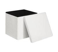 WOLTU Pouf de Rangement Carré, Banc Coffre Pliable avec Couvercle Amovible, en MDF et Tissu Teddy, pour Entrée, Salon, Chambre, 38x38x37 cm, Blanc