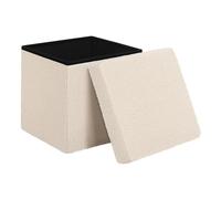 WOLTU Pouf de Rangement Carré, Banc Coffre Pliable avec Couvercle Amovible, en MDF et Tissu Teddy, pour Entrée, Salon, Chambre, 38x38x37 cm, Beige