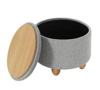 WOLTU Pouf de Rangement, Tabouret Rembourré avec Couvercle, Pouf Ottoman avec Pieds en Pin, Gain de Place, Charge 300kg pour Salon, Chambre, Ø 39x33 cm, Gris Clair