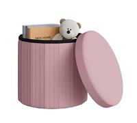 WOLTU Pouf Rond avec Rangement, Tabouret de Rangement Pliable, Tabouret avec Couvercle Rembourré, Coffre Pouf en Velours, MDF, Ø38xH36 cm, Rose Clair