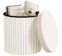 WOLTU Pouf Rond avec Rangement, Tabouret Pliable avec Couvercle Rembourré, Coffre en Velours, MDF, 38x38x36cm, Crème W0ETT0136