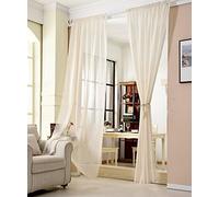 WOLTU® Rideau Voilage, Semi-Transparent, Voilage Fenêtre avec Galon Fronceur, 1 Pièce, Décoration Maison Chambre, 140x145 cm Crème