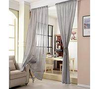 WOLTU® Rideau Voilage, Semi-Transparent, Voilage Fenêtre avec Galon Fronceur, 1 Pièce, Décoration Maison Chambre 140x245 cm,Gris Foncé