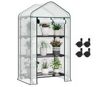 WOLTU Serre de Balcon, roulettes, 3 Étagères, Blanc, 70x50x131cm | Serre de Jardin; PE 130g/m²; Porte Zippée; Enroulable; Intérieur; Extérieur