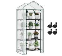 WOLTU Serre de Balcon, roulettes, 4 Étagères, Blanc, 70x50x162cm | Serre de Jardin; PE 130g/m²; Porte Zippée; Enroulable; Intérieur; Extérieur