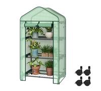 WOLTU Serre de Jardin, avec roulettes, Serre de Balcon, en PE 130g/m², Porte Zippée Enroulable, avec 3 Étagères, Intérieur et Extérieur, 70x50x131cm, Vert