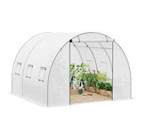 WOLTU Serre de Jardin Tunnel, 6 Fenêtres, Blanc, 300x300x200cm | Acier Galvanisé; PE 140g/m²; Porte Zippée; Enrouleur; Latérales; Jardin