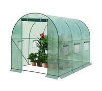 WOLTU Serre de Jardin Tunnel, 6 Fenêtres, Vert, 200x300x200cm | Acier Galvanisé; PE 140g/m²; Porte Zippée; Enrouleur; Latérales; Jardin