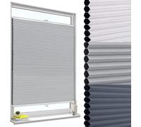 WOLTU Store Plissé Nid d'abeille sans Perçage, Occultant, 75x130 cm | Gris-Blanc, Thermique, Antisolaire et Insonorisant, avec Feuille d'Aluminium, pour Fenêtre ou Porte