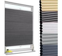 WOLTU Store plissé nid d'abeille sans perçage, occultant thermique, double plissé, fixation par clips, bicolore 90x130 cm, gris foncé-blanc, protection solaire, intimité et isolation sonore, pour fenê
