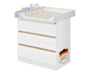WOLTU Table à Langer + Commode avec 3 Tiroirs, Ensemble Meuble à Langer pour Bébé, en MDF et en Bois d'Ingénierie, Blanc + Chêne Clair, 40x80x78cm